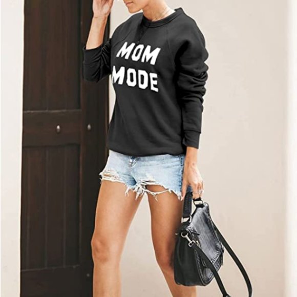 Mom Mode Women's Crewneck Sweatshirt Long Sleeve Raglan Terry Casual - Picture 5 of 6